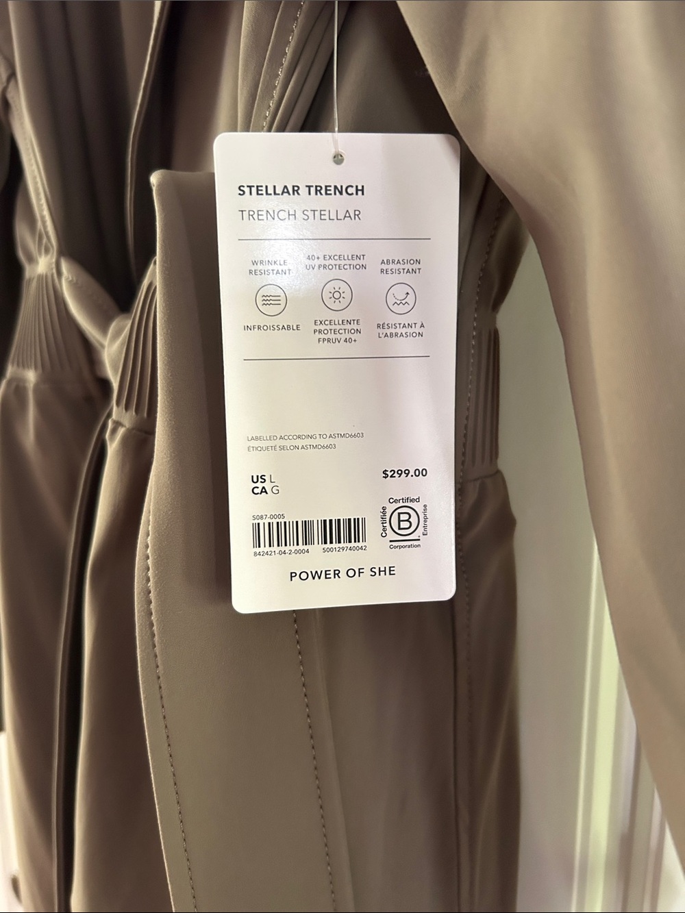 Athleta Olive Green Lightweight Trench Coat with Tie Waist - Picture 2 of 4